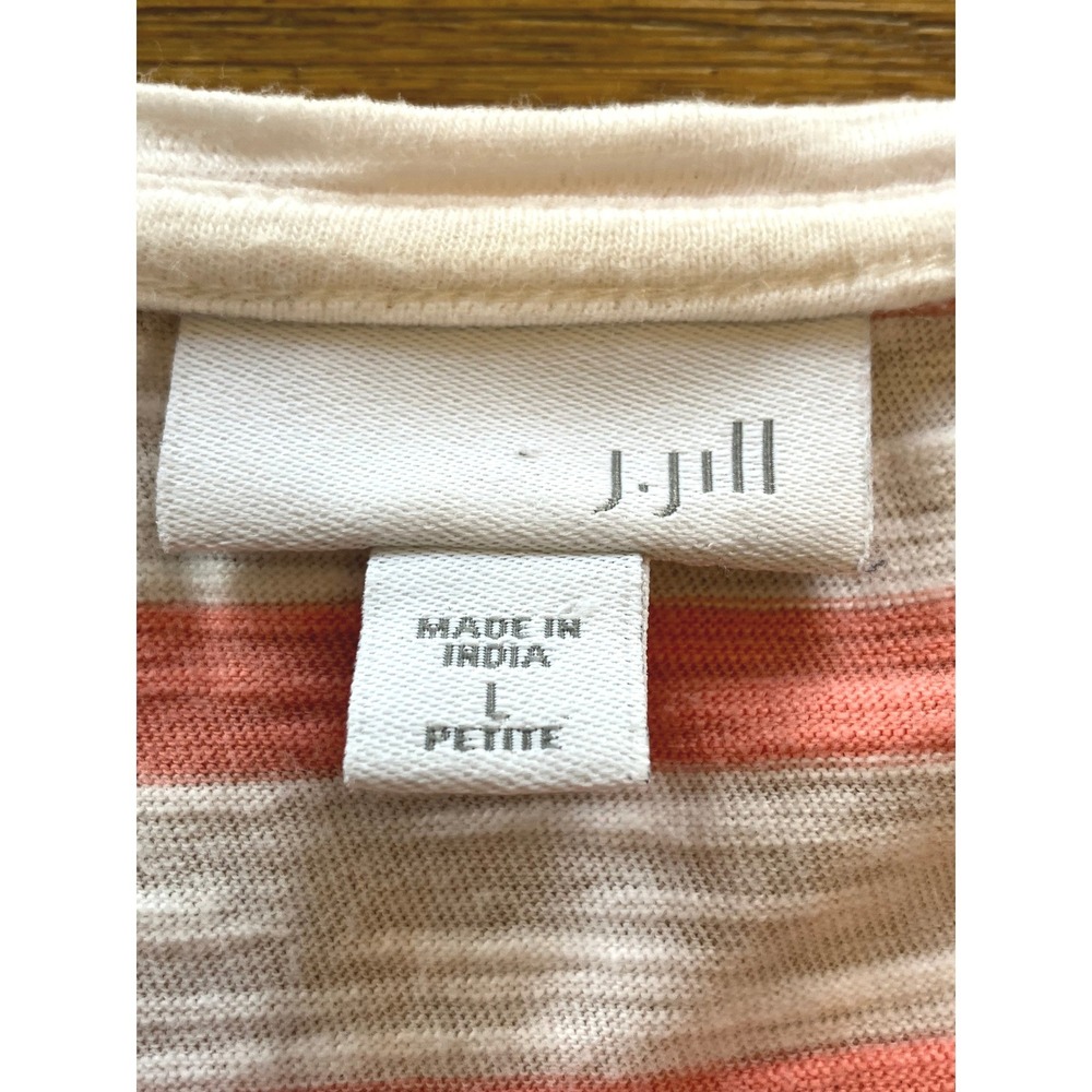 J. Jill V-neck Cotton Tunic 3/4 Sleeve Pastel Stripe Large Preppy Spring Casual‎ - Picture 3 of 6
